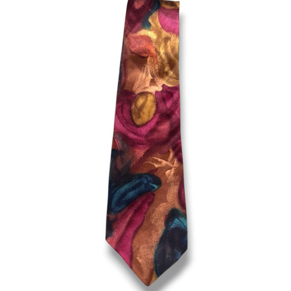 Vintage Pierre Balmain Abstract Silk Necktie Italian Designer Tie Watercolor Art